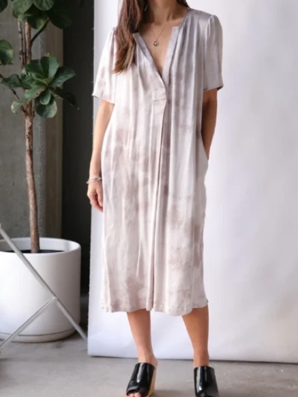 RAQUEL ALLEGRA Lilakoi Cloudwash Tie Dye Midi Dress Blush Pink Matte Satin 3 L